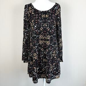 Boho Lace Bell Sleeve Mini Dress Dark Floral Fairycore Whimsygoth Large